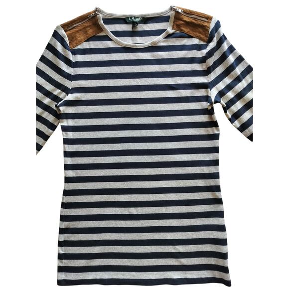 Ralph Lauren Women's Navy Blue Gray Striped Pullover Long Sleeve Top Size M - Picture 3 of 10